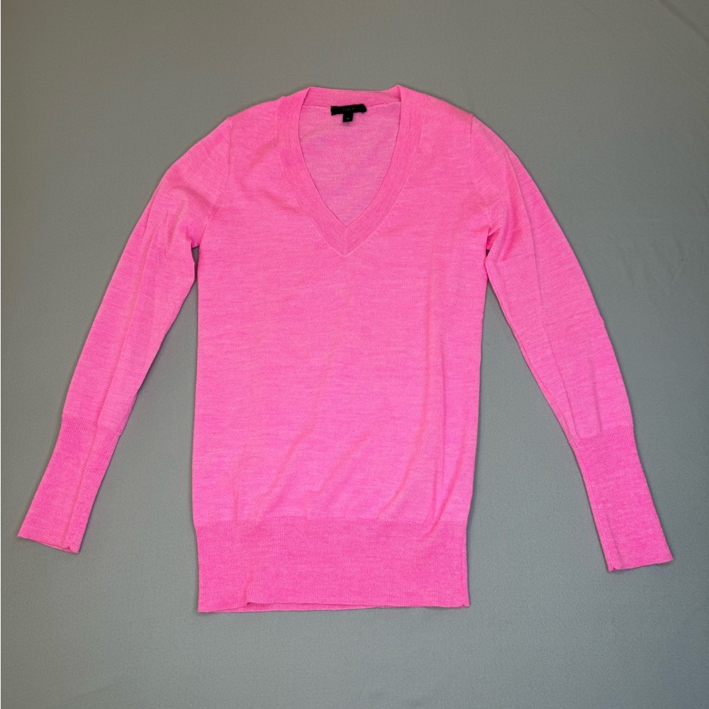 J. Crew Pink V-Neck Merino Wool Sweater Lightweight Size XS